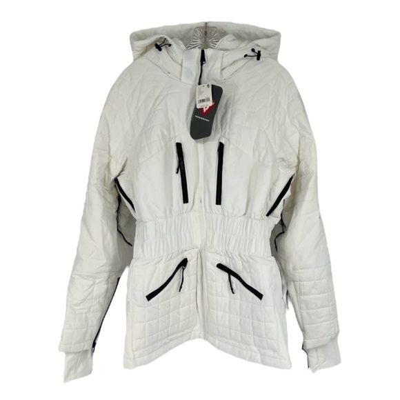 Free People All Prepped White Quilted Long Winter Ski Snowboarding Coat L NWT